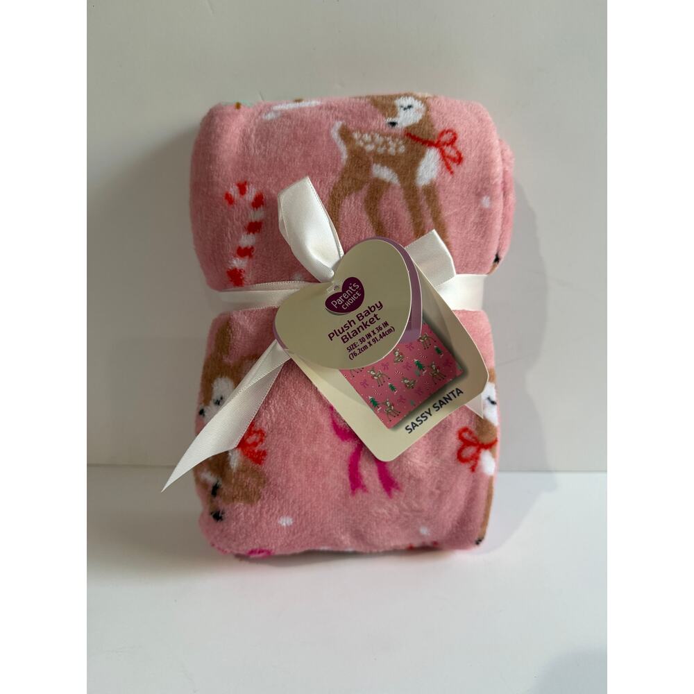 Parents Choice Walmart Baby Blanket Security Lovey Pink Holiday Reindeer Bow
